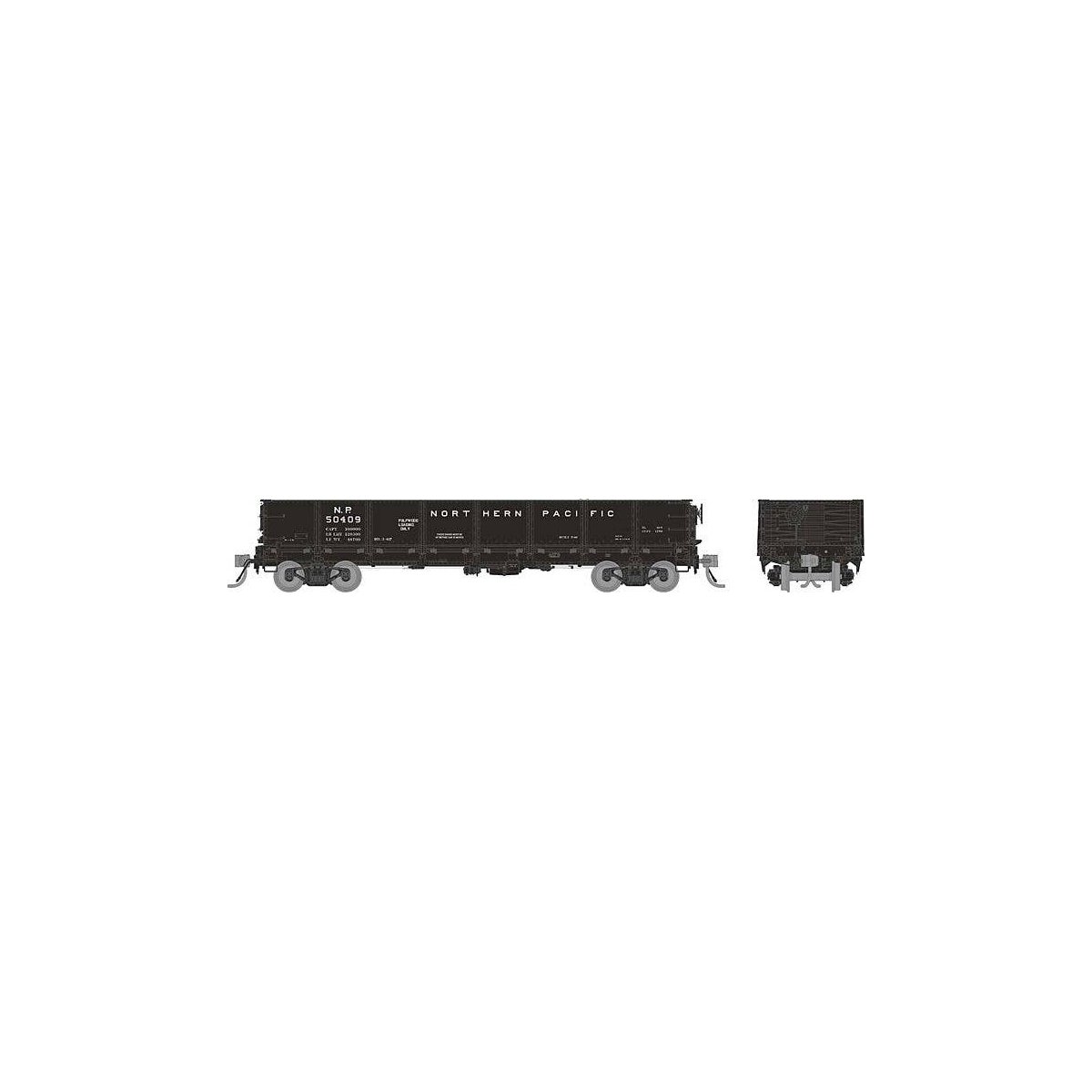 NP 40′ Drop-Bottom Gondola 6-Pack - Ready to Run -- Northern Pacific Set 1 (black, white, Pulpwood Service), HO, Rapido Trains