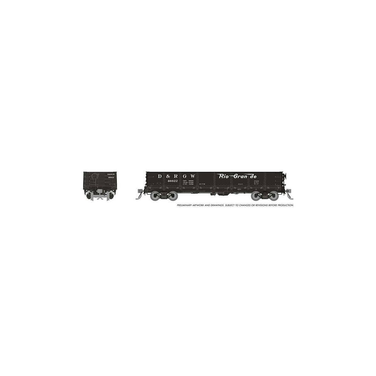 NP 40′ Drop-Bottom Gondola 6-Pack - Ready to Run -- Denver & Rio Grande Western Set 1 (black, Flying Grande), HO, Rapido Train