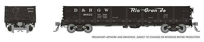 NP 40′ Drop-Bottom Gondola 6-Pack - Ready to Run -- Denver & Rio Grande Western Set 1 (black, Flying Grande), HO, Rapido Train