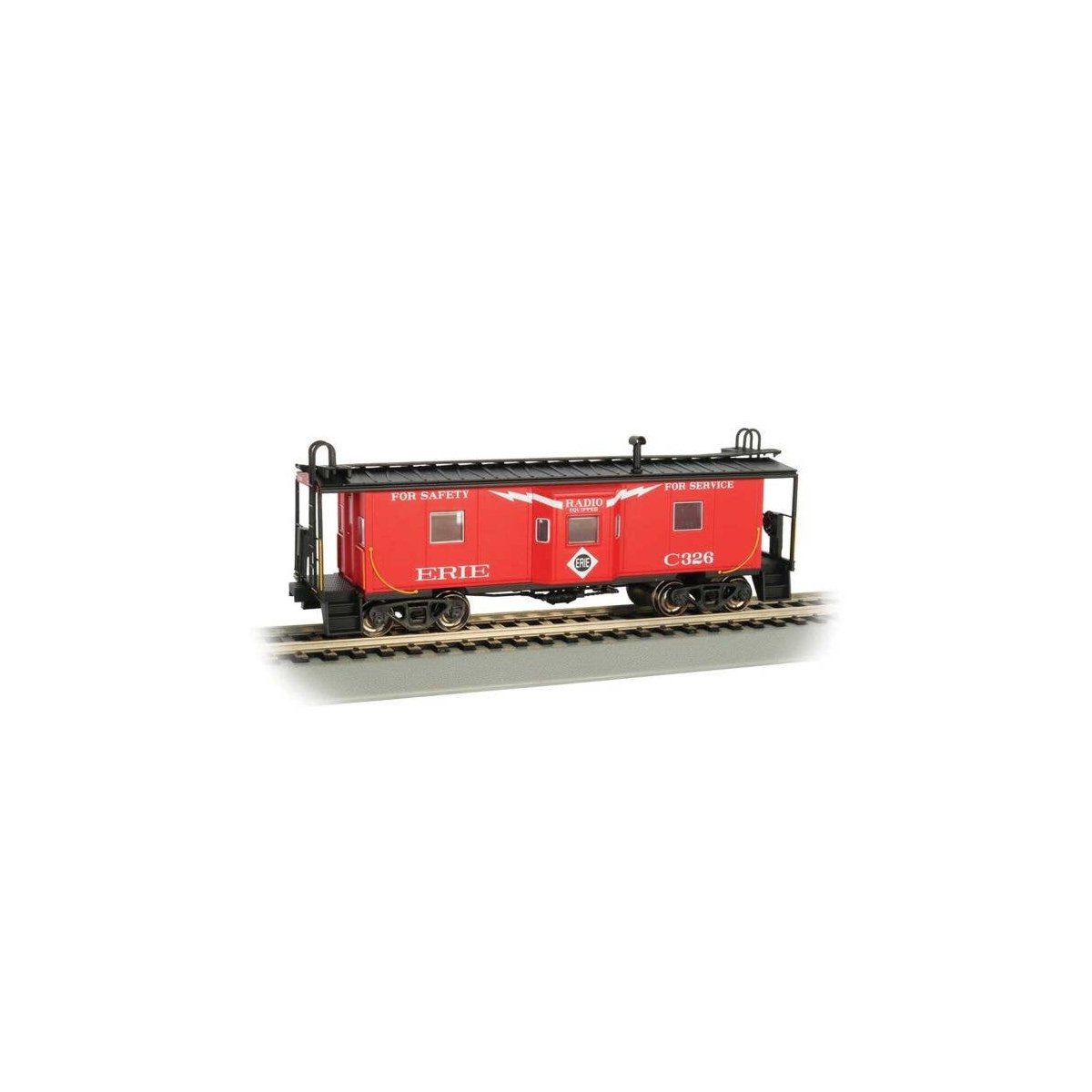 Steel Bay Window Caboose - Ready to Run -- Erie C326 (red, white, black `Radio Equipped` Slo, HO, Bachmann Industries 73203