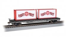 50′ Flatcar w/Containers - Ready to Run -- Ringling Bros. and Barnum & Bailey 80701 (silver,, HO, Bachmann Industries 16615