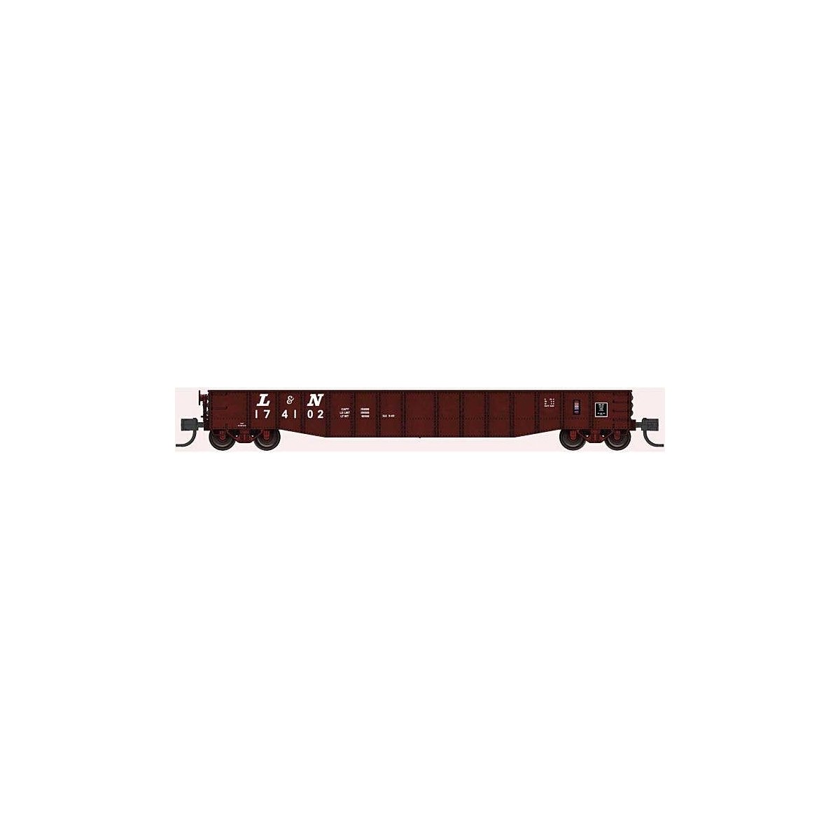 52`6` 15-Panel Mill Gondola - Lightly Dented Sides - Ready to Run -- Louisville & Nashville 174126 (Boxcar Red, white), N, Blufo