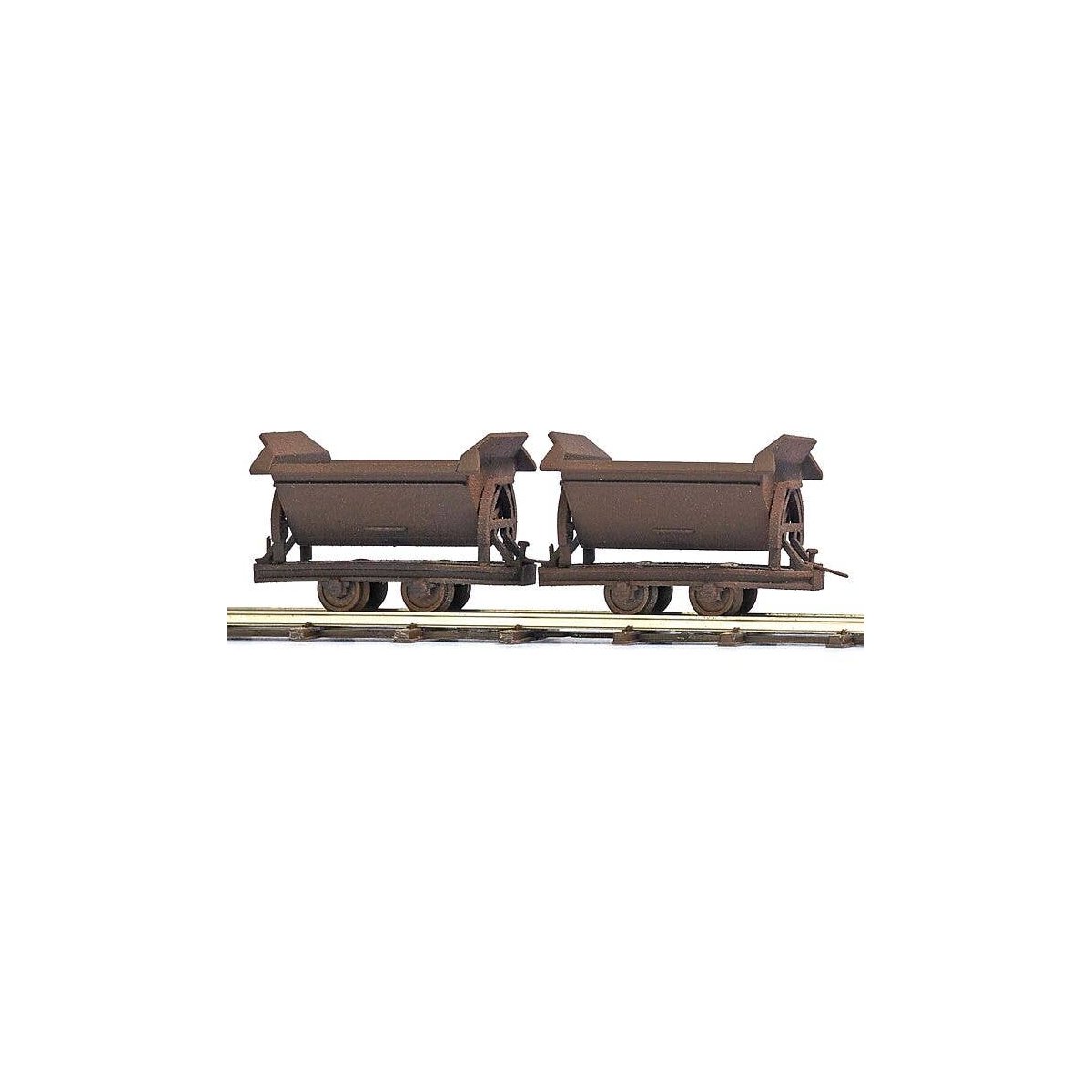 Feldbahn Side-Dump Car/Tipper Wagon 2-Pack - Ready to Run -- Rusty Black pkg(2), HOn2, Busch Gmbh & Co Kg 12215