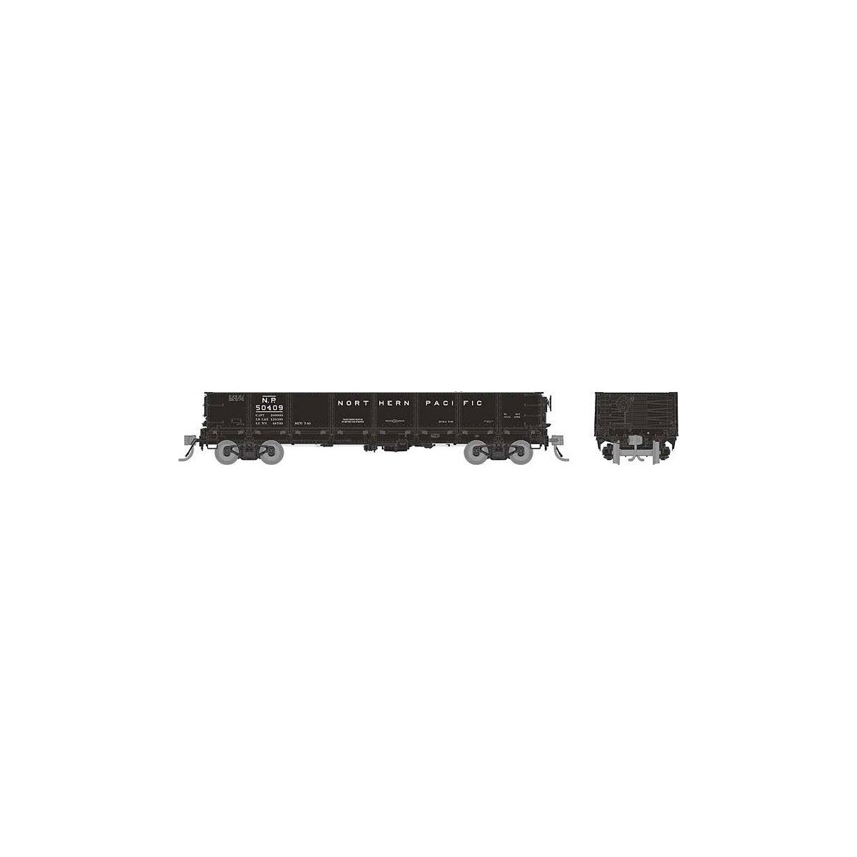 NP 40′ Drop-Bottom Gondola 6-Pack - Ready to Run -- Northern Pacific Set 3 (1940 Scheme, black, white), HO, Rapido Trains Inc 