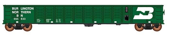 52`6` Corrugated-Side Gondola - Ready to Run - Value Line -- Burlington Northern (1970s Scheme, Cascade Green, white, Large Log