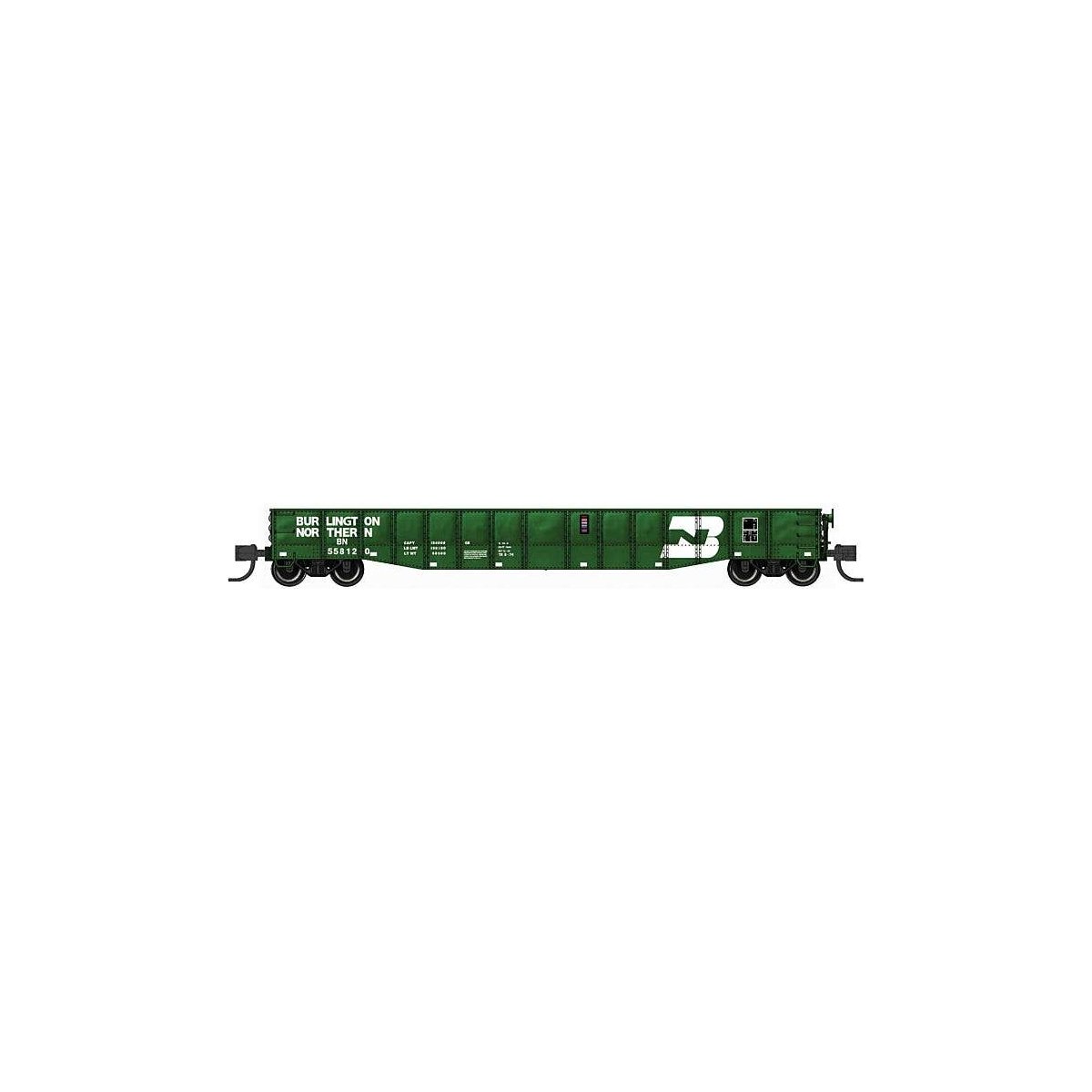 52`6` 15-Panel Mill Gondola - Heavily Dented Sides - Ready to Run -- Burlington Northern 558254 (Cascade Green, white, Large Log