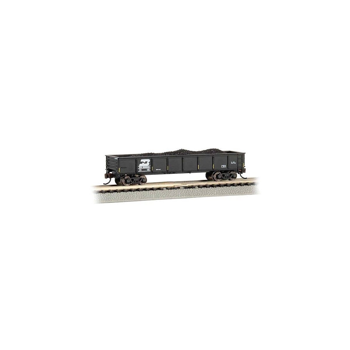 40′ Steel Gondola with Load - Ready to Run -- Burlington Northern 500043 (black), N, Bachmann Industries 17252
