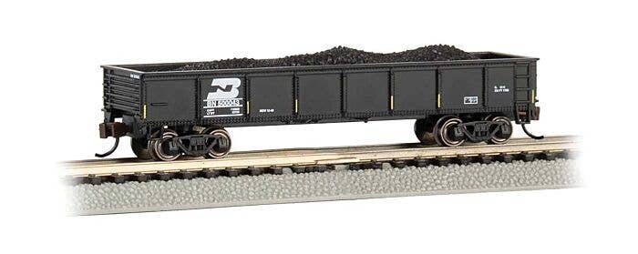 40′ Steel Gondola with Load - Ready to Run -- Burlington Northern 500043 (black), N, Bachmann Industries 17252