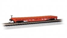 52′ Steel Flatcar - Ready to Run -- CP Rail 301565 (Action Red, white), N, Bachmann Industries 17355