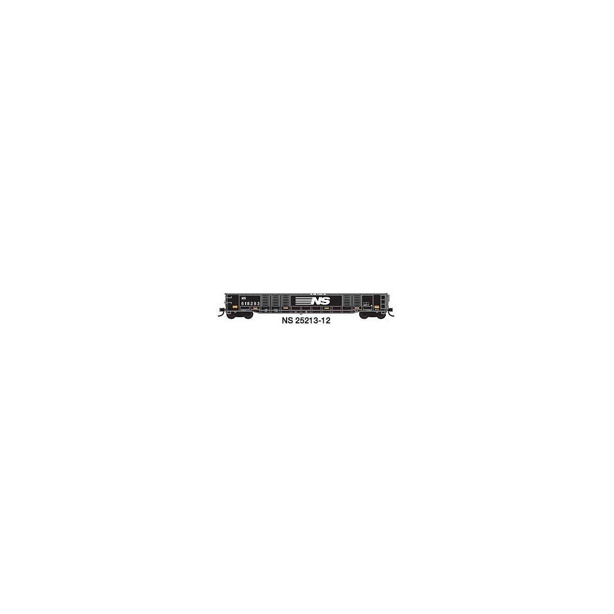 52`6` Corrugated Gondola - Ready to Run -- Norfolk Southern 12 (Ex-PC black, white, Yellow Conspicuity Marks), N, Trainworx Inc 