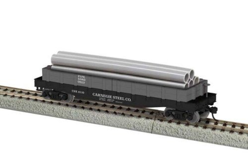 40′ Flatcar w/Wood Sides (Gondola) & Pipe Load - Ready to Run -- Carnegie Steel 4110 (black, Boxcar Red), HO, Lionel 2454110