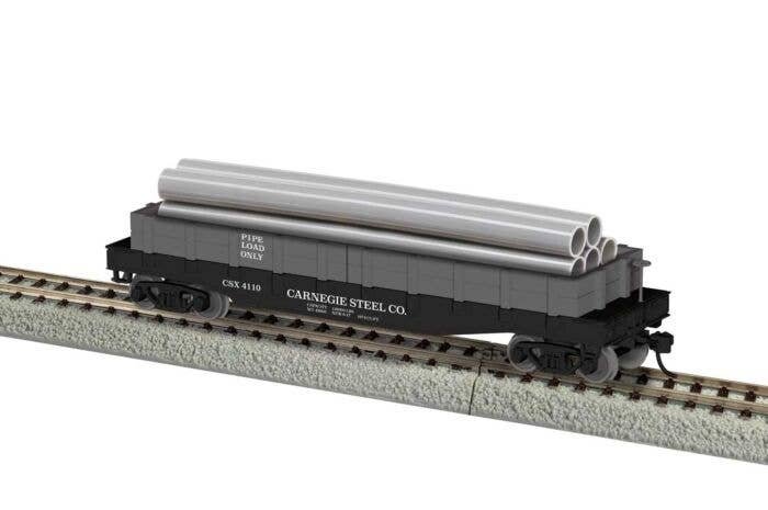 40′ Flatcar w/Wood Sides (Gondola) & Pipe Load - Ready to Run -- Carnegie Steel 4110 (black, Boxcar Red), HO, Lionel 2454110