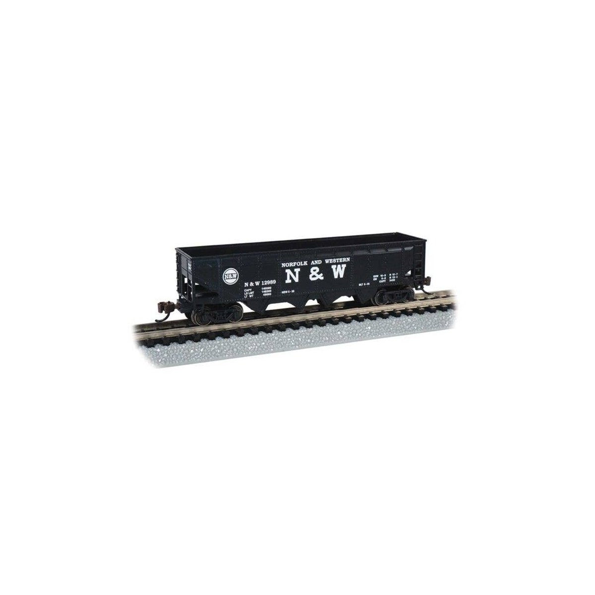 40′ Quad Hopper - Ready to Run -- Norfolk & Western 12986 (black, Block N&W), N, Bachmann Industries 73353