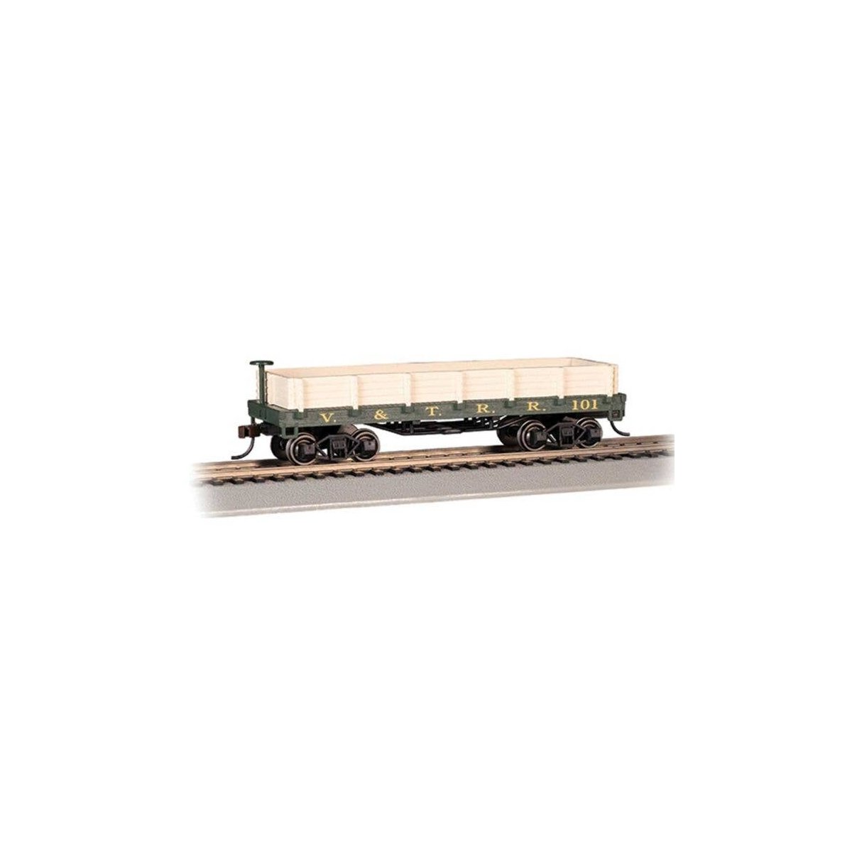 Old-Time Wood Gondola - Ready to Run -- Virginia & Truckee 101 (green, beige), HO, Bachmann Industries 15402