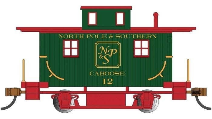 Wood 4-Wheel Bobber Caboose - Ready to Run - Silver Series(R) -- North Pole & Southern 12 (C, HO, Bachmann Industries 18410