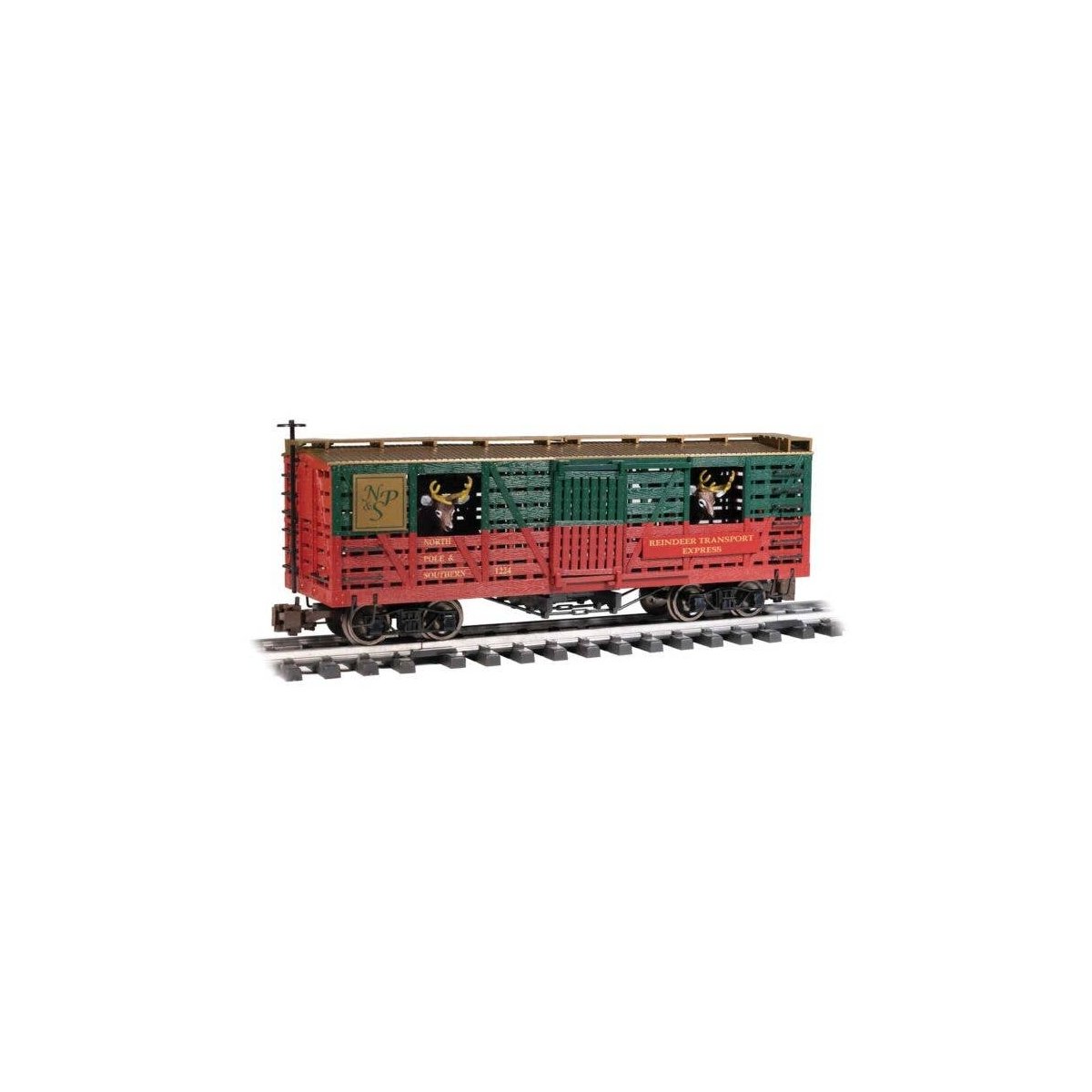 Animated Stock Car with Reindeer - Ready to Run -- Christmas (green, red), G, Bachmann Industries 98709