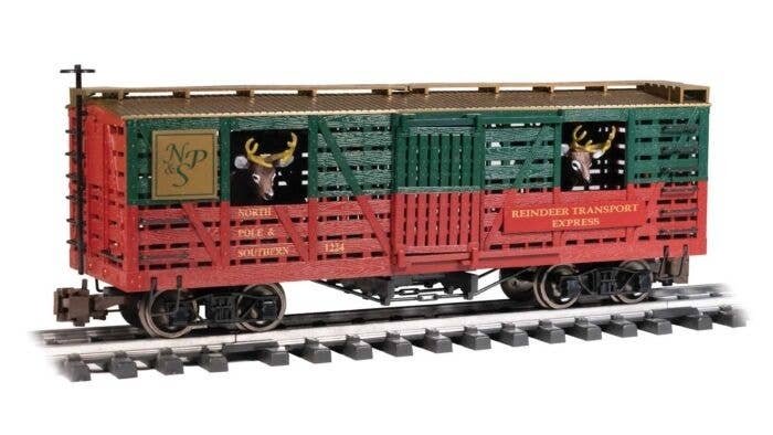 Animated Stock Car with Reindeer - Ready to Run -- Christmas (green, red), G, Bachmann Industries 98709