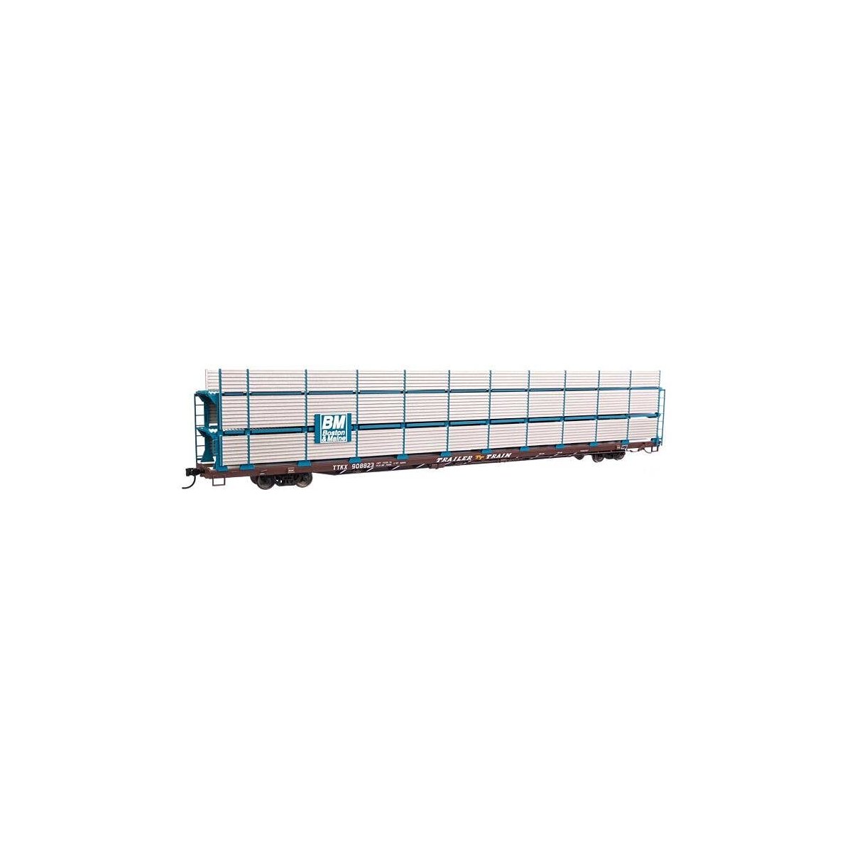 89′ Flatcar w/Tri-Level Shielded Auto Rack - Ready to Run -- Boston & Maine 90882, TTKX Flatcar , HO, WalthersMainline 8303