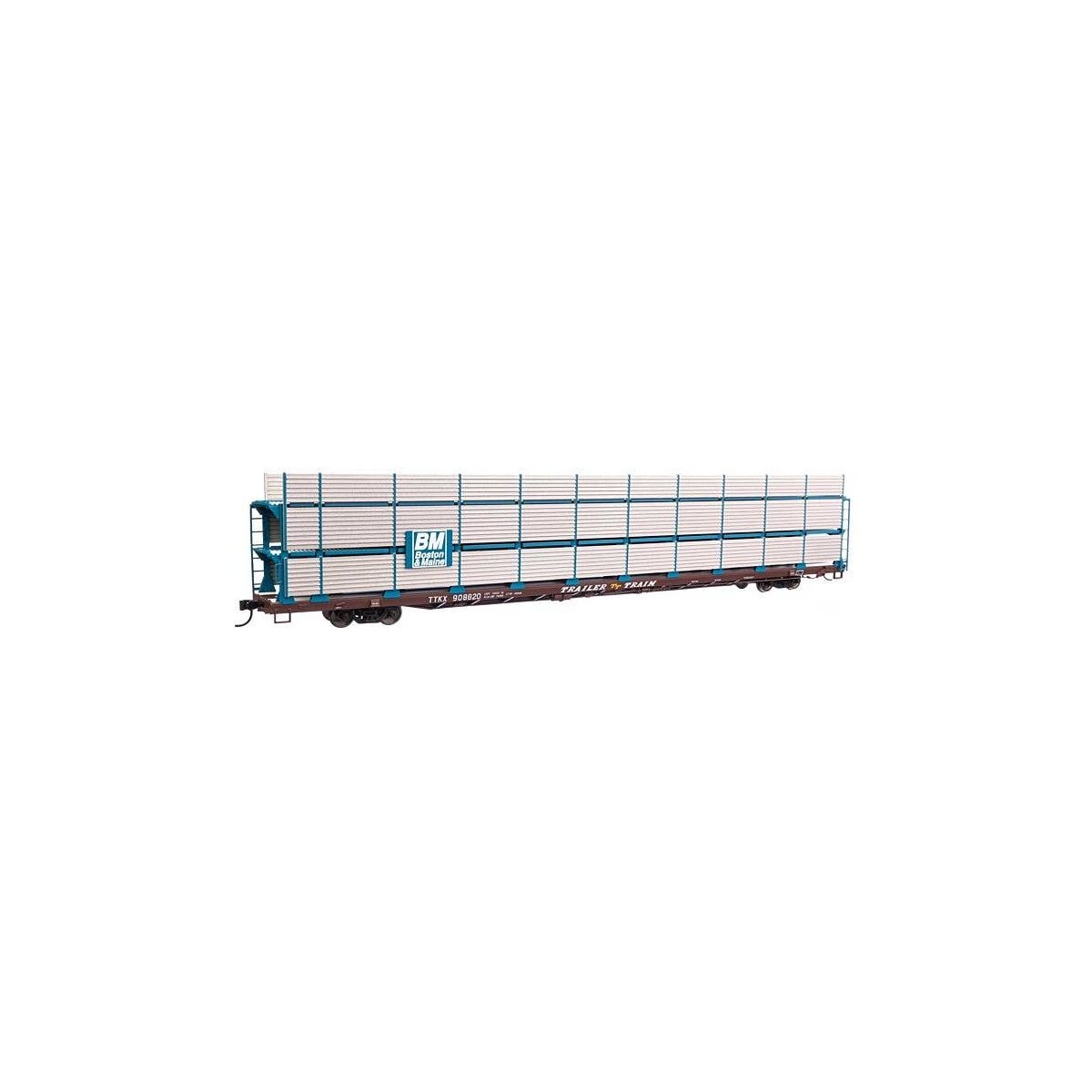 89′ Flatcar w/Tri-Level Shielded Auto Rack - Ready to Run -- Boston & Maine 908820, TTKX Flatcar, HO, WalthersMainline 8302