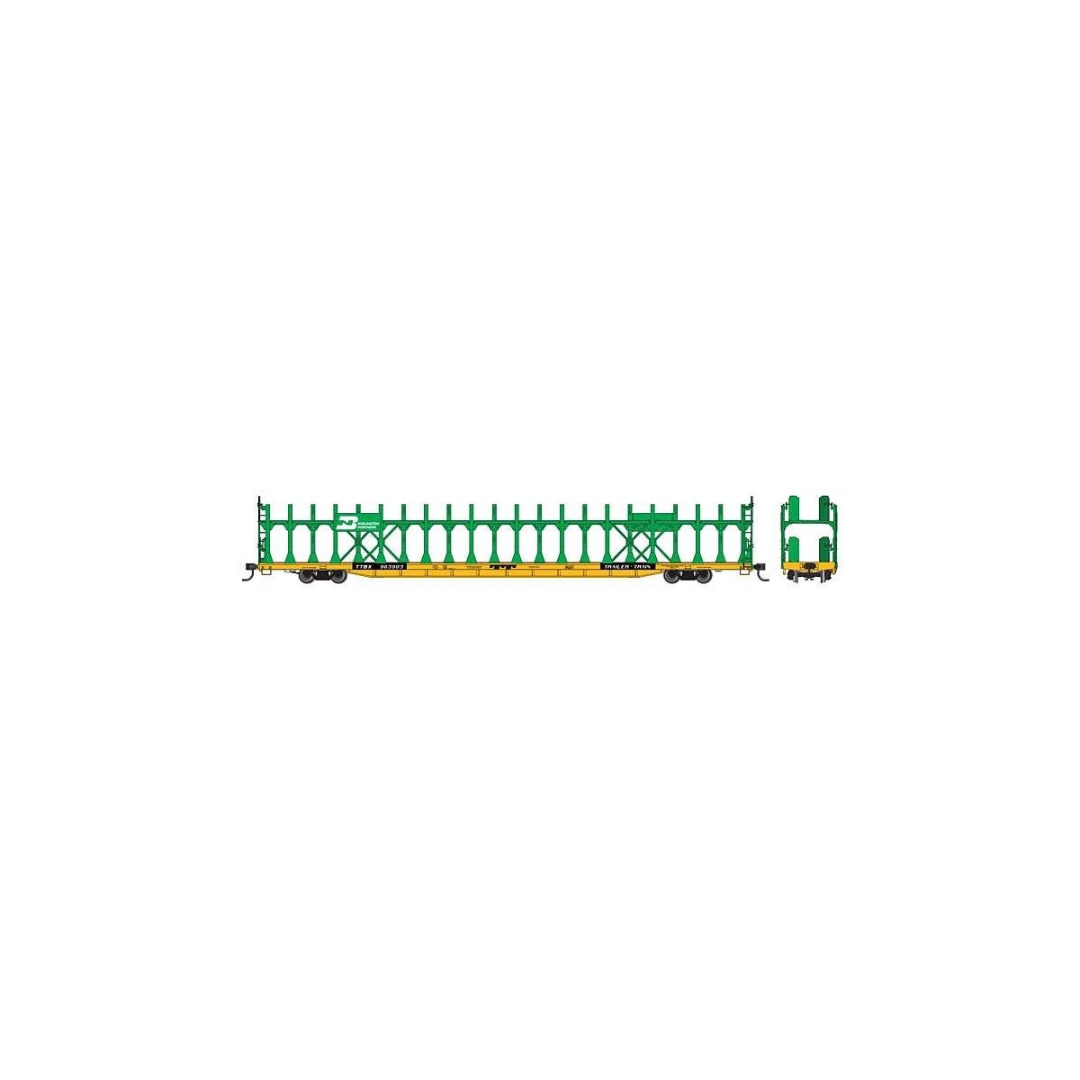 89′ Flatcar w/Bi-Level Open Auto Rack - Ready to Run -- Burlington Northern 963903, HO, WalthersMainline 8029