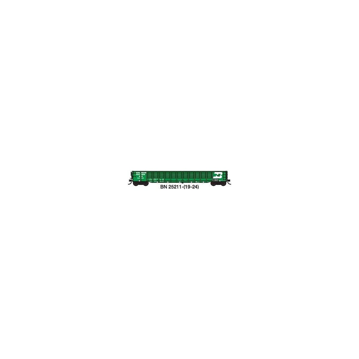 52`6` Corrugated Gondola - Ready to Run -- Burlington Northern 2 (Cascade Green, white), N, Trainworx Inc 2521120