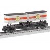 Intermodal TOFC Flatcar w/2 Trailers - 3-Rail - Ready to Run -- Whispering Rails (black, silver & red Transylvania Transit Hallo