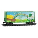Modified Pullman-Standard 40` Hy-Cube Boxcar - Ready to Run -- Micro-Mouse St. Patrick`s Day (green, blue, yellow), N, Micro Tra