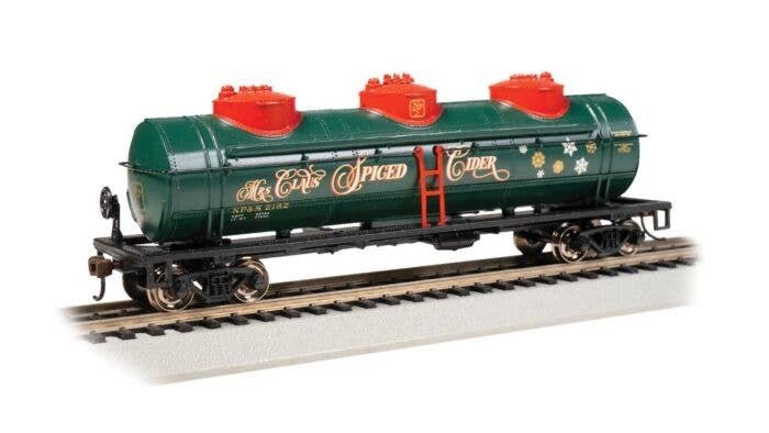 40′ 3-Dome Tank Car - Ready to Run - Silver Series(R) -- Mrs. Claus Spiced Cider NP&S 2162 (green, red, gold, silver Snowflake