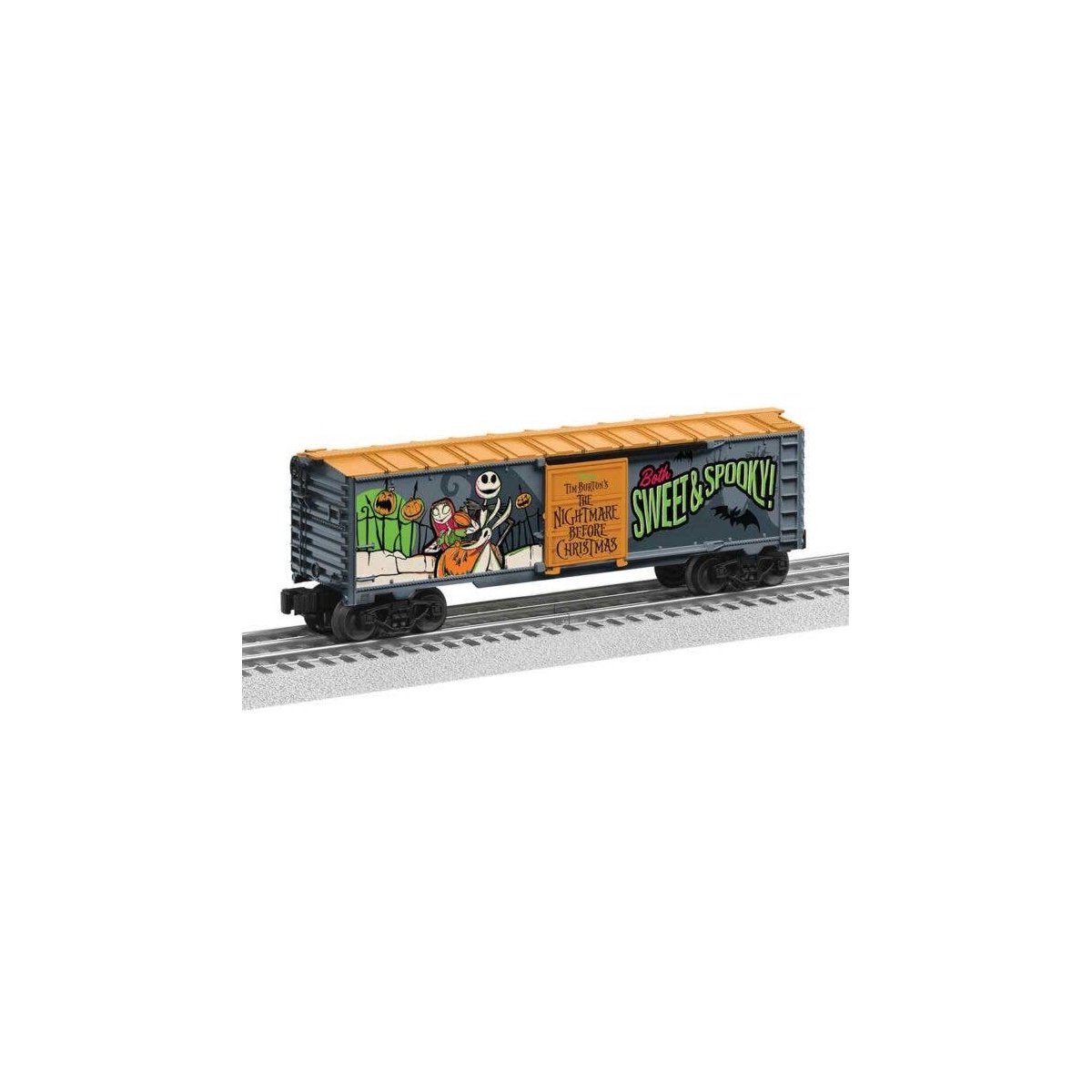 Steel Boxcar - 3-Rail - Ready to Run -- Disney Nightmare Before Christmas (Halloween, gray, orange, glow-in-dark), O, Lionel 252