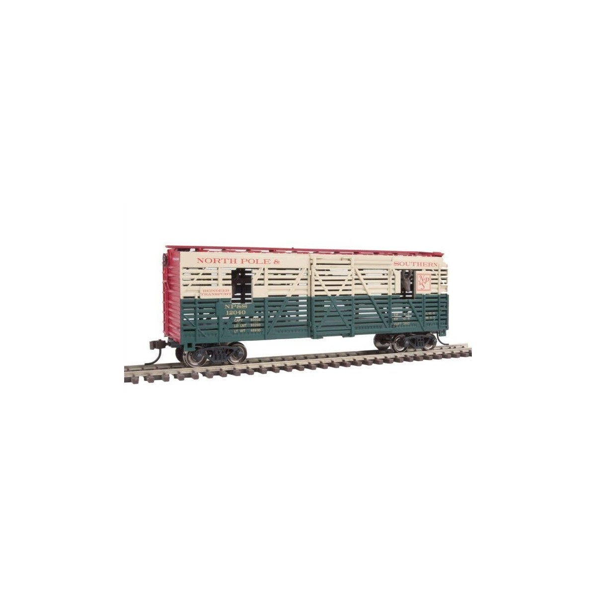 40′ Animated Stock Car with Reindeer - Ready-to-Run - Silver Series(R) -- North Pole & Southern 12040 (Reindeer Transport red,