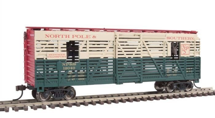 40′ Animated Stock Car with Reindeer - Ready-to-Run - Silver Series(R) -- North Pole & Southern 12040 (Reindeer Transport red,