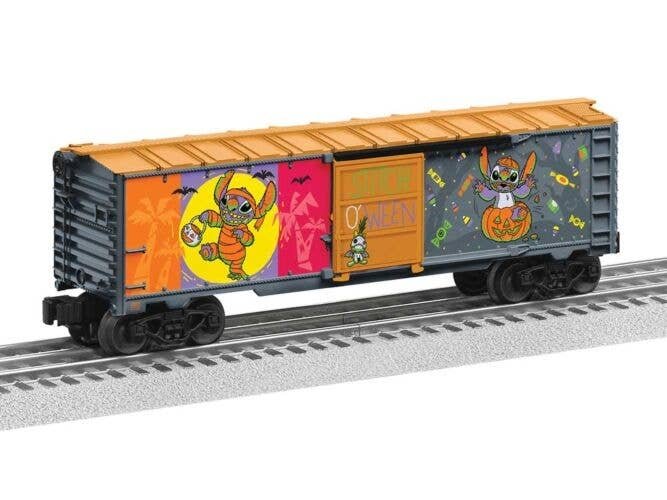 Steel Boxcar - 3-Rail - Ready to Run -- Disney Stitch (Halloween, gray, orange, glow-in-dark), O, Lionel 2528500