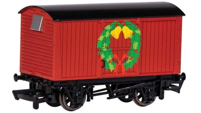 12-Ton Wood Boxcar (Van) - Ready to Run - Thomas & Friends(TM) -- Red, Christmas Wreath, HO, Bachmann Industries 77415