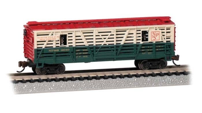 Animated Stock Car - Ready to Run -- North Pole & Southern (Reindeer Load green, cream, red), N, Bachmann Industries 19754