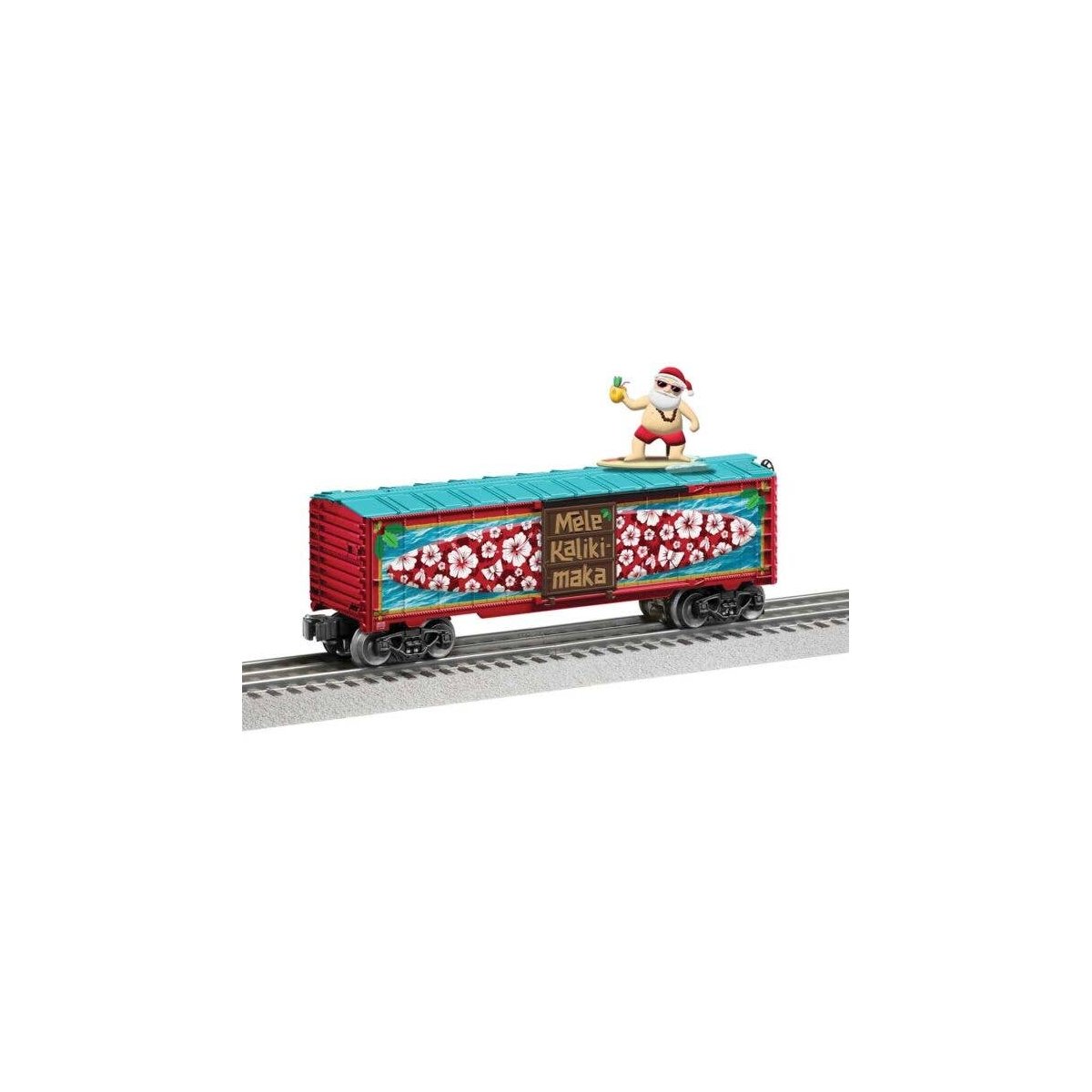 Surfing Steel Boxcar - 3-Rail - Ready to Run - Thomas Kinkade Studios -- Surfin Santa (red, blue car w/multi-color art), O, Lion