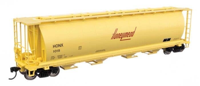 59′ Cylindrical Hopper - Ready to Run -- Honeymead 1015 (yellow, black, red logo trough hatches), HO, WalthersMainline 7897