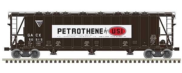 General American 3500 Dry-Flo 3-Bay Covered Hopper - Ready to Run -- USI Petrothene GACX 50433 (black, white), N, Atlas Model Ra