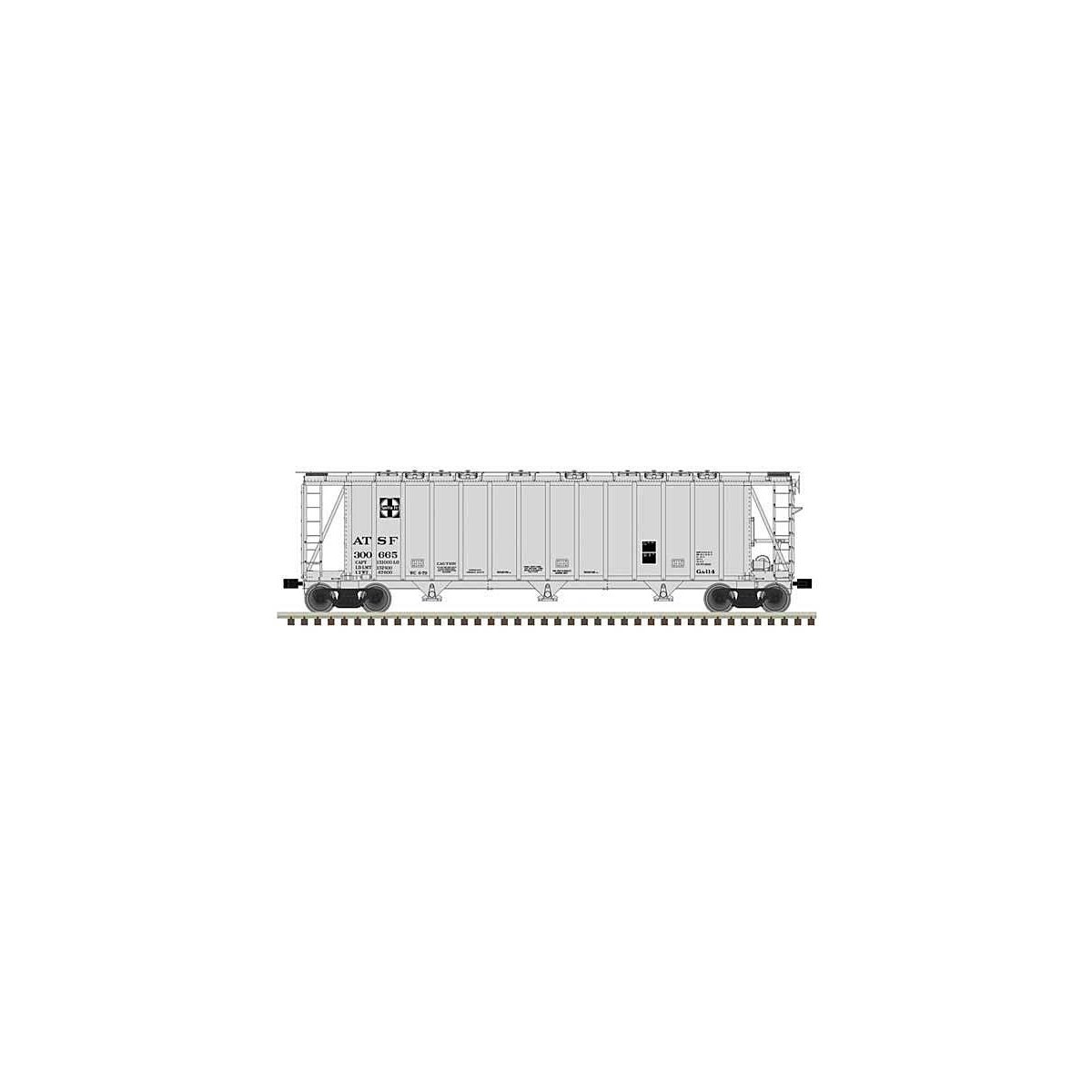 General American 3500 Dry-Flo 3-Bay Covered Hopper - Ready to Run -- Santa Fe 300684 (gray, black), N, Atlas Model Railroad Co. 