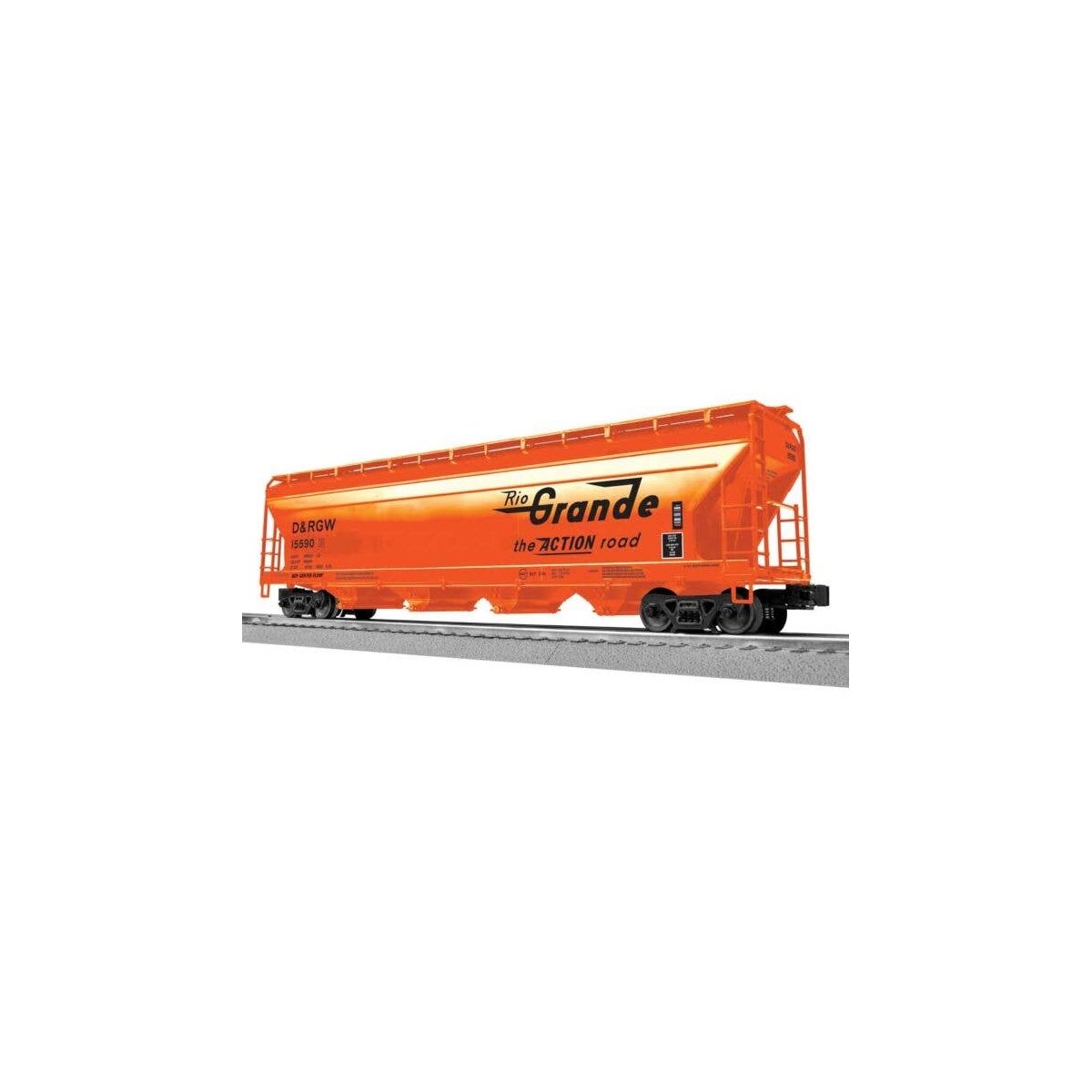 ACF 4-Bay Covered Hopper - 3-Rail - Ready to Run -- Denver & Rio Grande Western 15590 (orange, black, Flying Grande), O, Lionel 