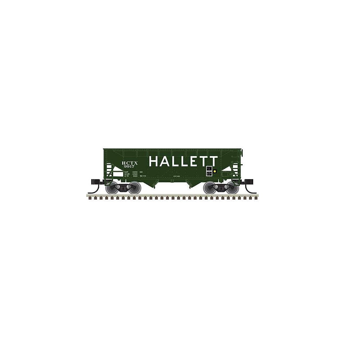 2-Bay Offset-Side Hopper with Flat Ends & Load - Ready to Run - Master(R) -- Hallett 9924 (green, white), N, Atlas Model Railroa