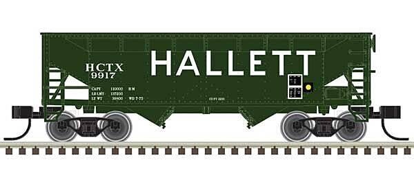 2-Bay Offset-Side Hopper with Flat Ends & Load - Ready to Run - Master(R) -- Hallett 9924 (green, white), N, Atlas Model Railroa