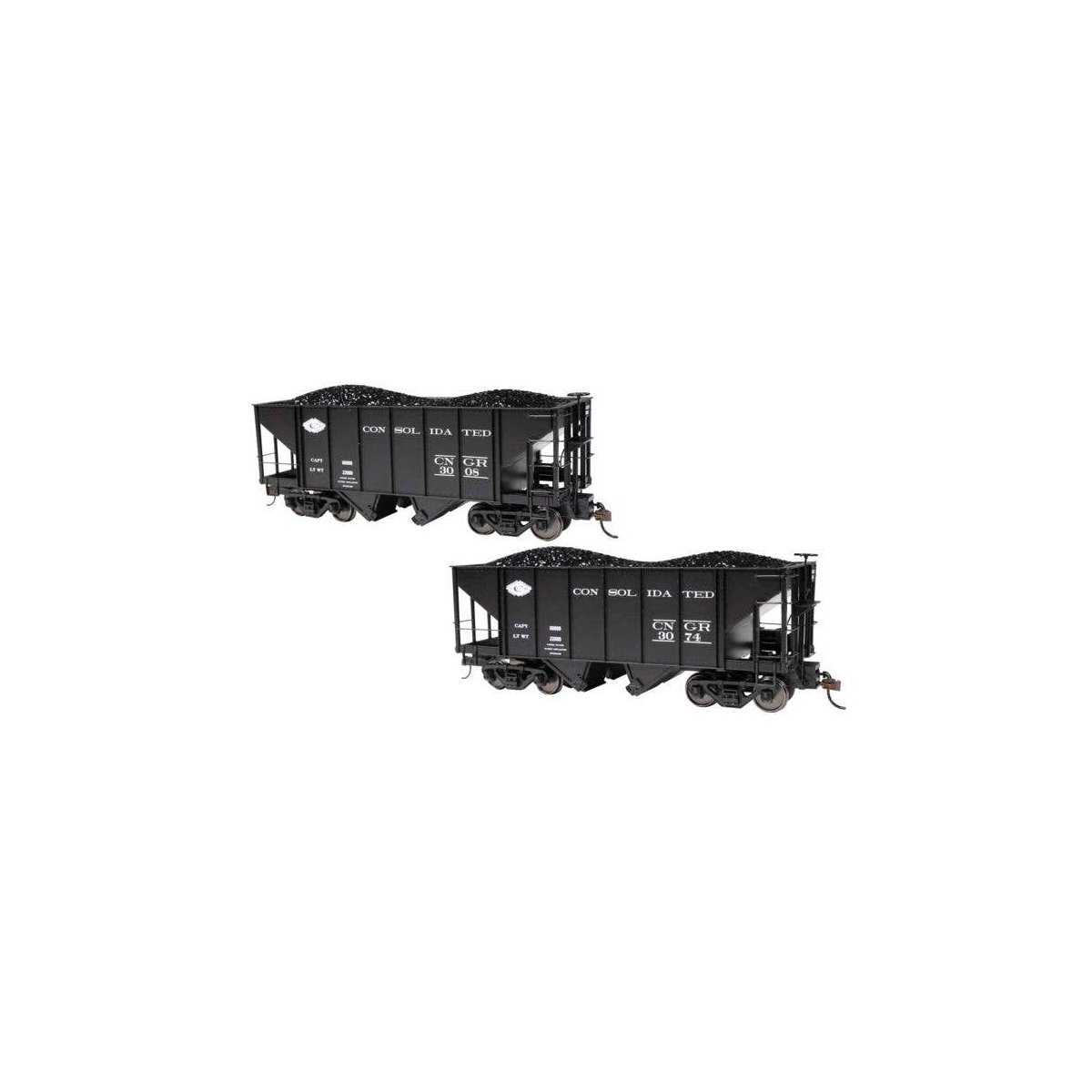 2-Bay Steel Hopper 2-Pack - Ready to Run - Spectrum(R) -- Consolidated Narrow Gauge RR 3008, 3074, On30, Bachmann Industries 279