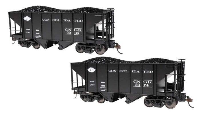 2-Bay Steel Hopper 2-Pack - Ready to Run - Spectrum(R) -- Consolidated Narrow Gauge RR 3008, 3074, On30, Bachmann Industries 279