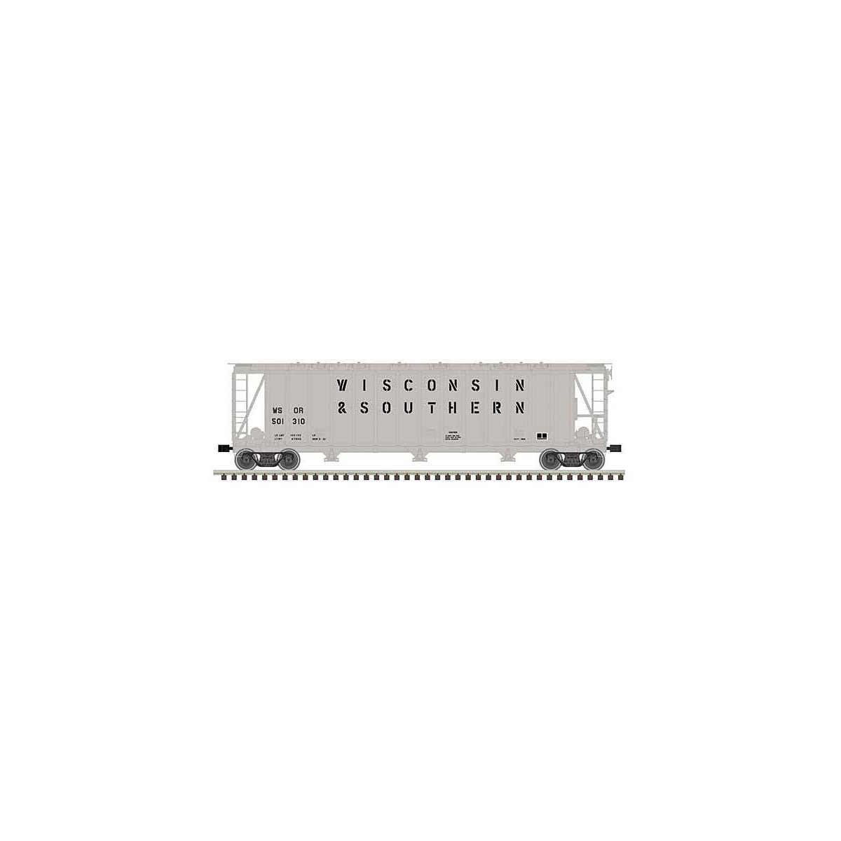 General American 3500 Dry-Flo 3-Bay Covered Hopper - Ready to Run -- Wisconsin Southern 501341 (gray, black), N, Atlas Model Rai