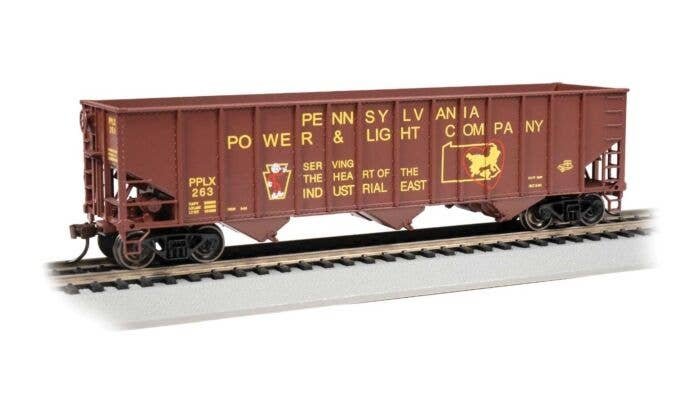 Bethlehem Steel 3-Bay 100-Ton Open Hopper - Ready to Run - Silver Series(R) -- Pennsylvania Power & Light 263 (Boxcar Red, yello