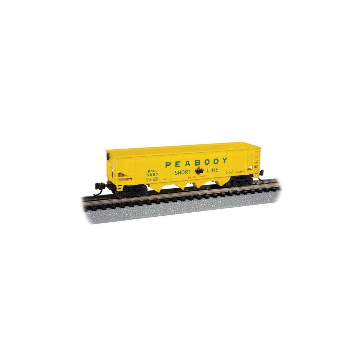 40′ Quad Hopper - Ready to Run -- Peabody Coal Co. 6687 (yellow, green, red), N, Bachmann Industries 73354