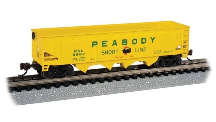 40′ Quad Hopper - Ready to Run -- Peabody Coal Co. 6687 (yellow, green, red), N, Bachmann Industries 73354