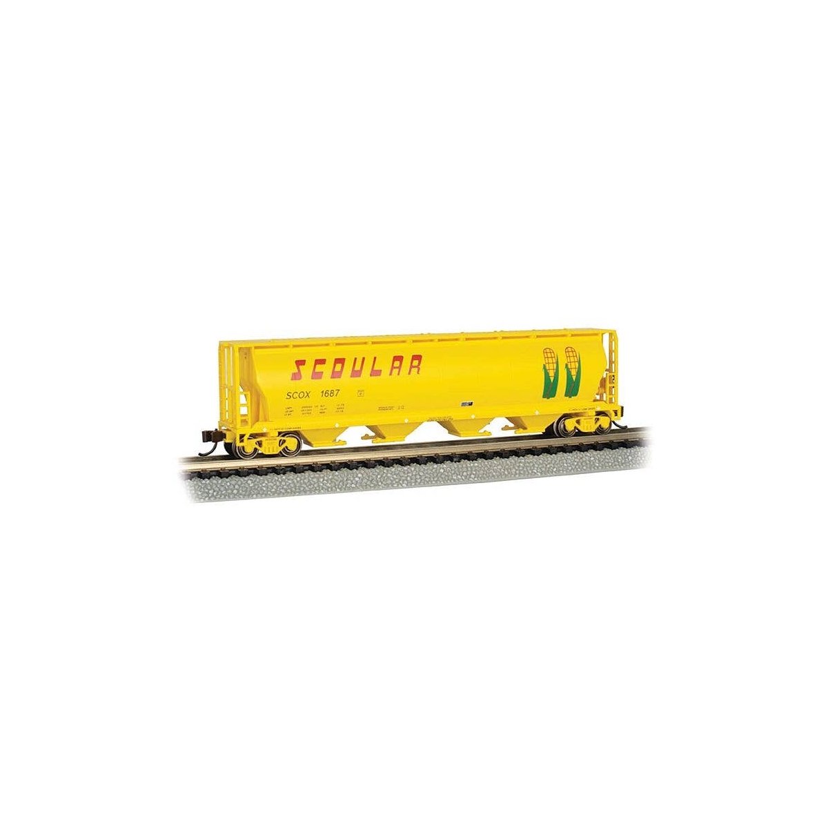 Canadian Cylindrical 4-Bay Grain Hopper - Ready to Run - Silver Series(R) -- Scoular Grain SCOX 1687 (yellow, Ears of Corn), N, 