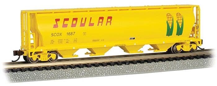 Canadian Cylindrical 4-Bay Grain Hopper - Ready to Run - Silver Series(R) -- Scoular Grain SCOX 1687 (yellow, Ears of Corn), N, 
