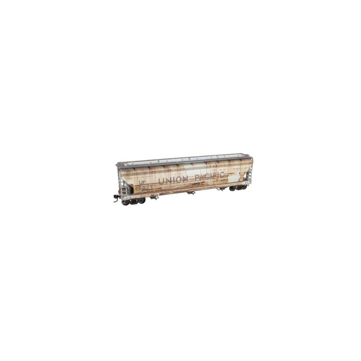 ACF 47′ 3-Bay Center-Flow Covered Hopper - Ready to Run - Grit N Grime -- Union Pacific 76029 (Weathered, gray, black, yellow 
